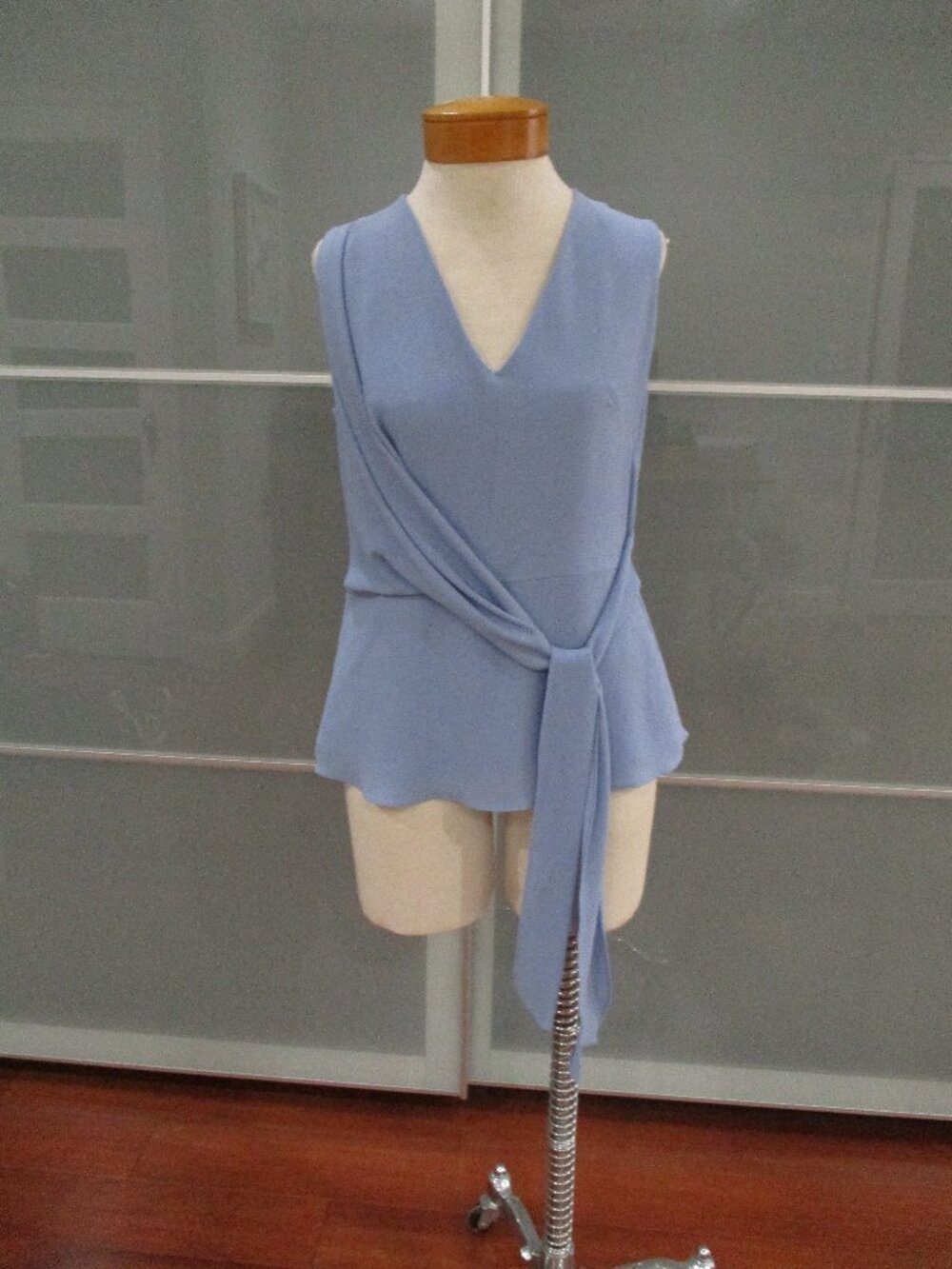NM Neiman Marcus Sleeveless V-Neck Blue Blouse